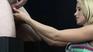 femdom handjob with defenseless cock