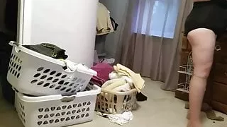 her cotton pantys,covering her curves,big tits,black girdle