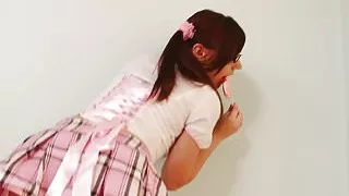 Babe with glasses gets down and dirty with her dildo