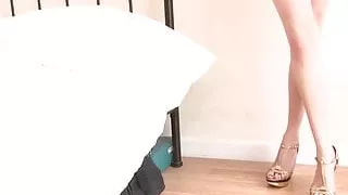 Hot blonde loves feeling her juicy tits in bed