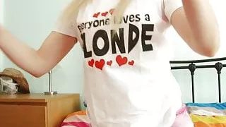 Blonde babe shows off her small tits and perky butt