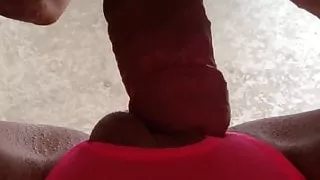 Pussy tongue hangs out from my cock