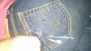 Wife jerking me off on her levis ass