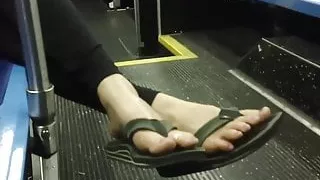 Candid Feet Toes and Soles on a public bus
