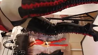 Pleaser-Delight PVC Outfit PVC Thigh High Platform Boots.