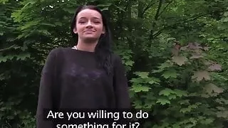 HornyAgent Sexy raven haired beauty led to woods for a fuck