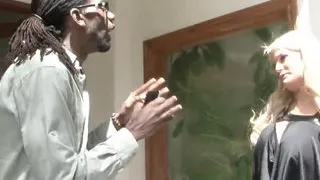 Black hunk fills hot blonde babe&#039;s mouth and pussy with cock