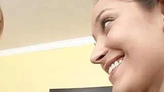 Hot redhead and exotic brunette have lick session in bed