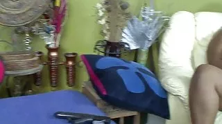 Pregnant ebony lesbians masturbate together on the sofa