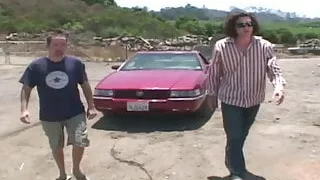 Nasty whore Audrey gets fucked by two guys in a lake