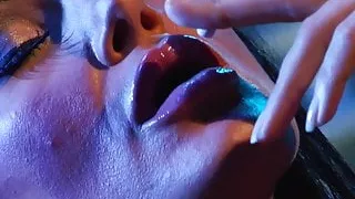 Busty brunette smokes while hot blonde touches her all over