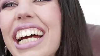 Skinny whore with piercing eyes rides stud&#039;s cock