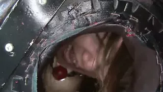 Hot sex slave gilr gets her clit teased with toys in a dungeon