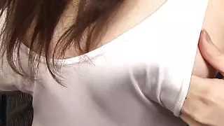 Dirty girl in a white outfit gets several toys up her holes