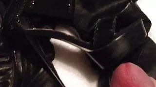 Cumming on high heel knee high leather boots