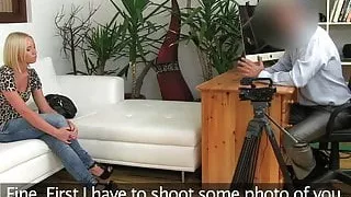 Casting Blonde hottie milks big cock in casting