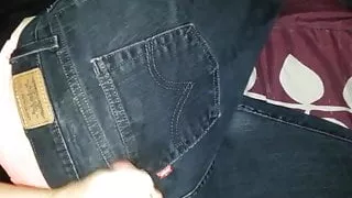 Wife jerks me off...cum all over her Levis
