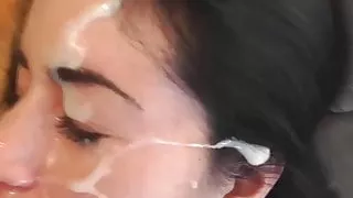 Facial wanting brunette babe facialized