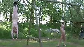 Helpless blonde teens bound for double perversion