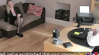 FakeAgentUK Stocking clad MILF gives oral feast on casting