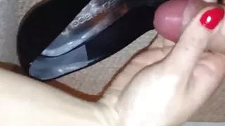 cum on her sexy peep toe heels