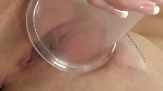 Brunette big taco teen playing with pump