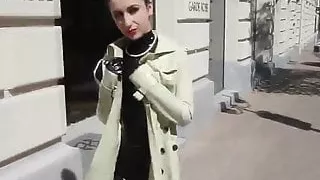Latex Trench Coat and Catsuit in Public