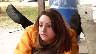 Chasity in Ugg boots shoeplay, Toms shoeplay