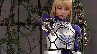 Cosplay FSN Saber enjoys creampie after being fingered by Sh