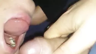 annoying girl suck and take cum in mouth