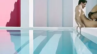 Asian Alina Li fucking in a wig and fishnets