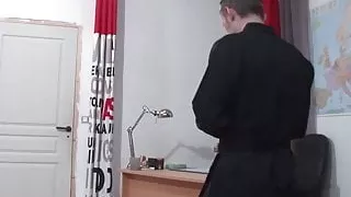 Young black schoolgirl banged by a priest in classroom