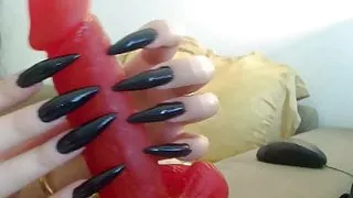 long black nails handjob dildo