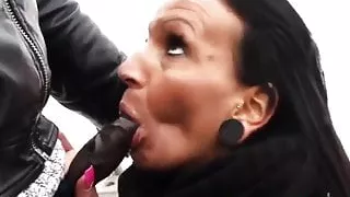 Interracial outdoor blowjob and fucking