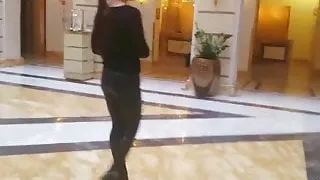 Julie skyhigh in leather legging and boots in heeled boots