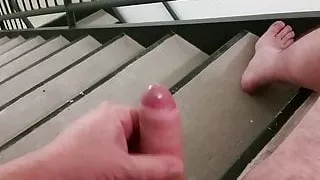 Cumshot in the stairs at a friends place