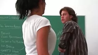Busty brunette teacher Lezley Zen fuck in classroom