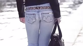 sexy babe in jeans ass show and feetarch in louboutin heels