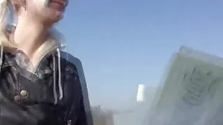 Pierced skater euro chick pounded outdoors