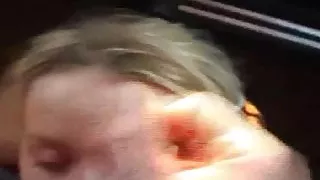 Blonde amateur babe sucks cock outdoors