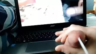 Having a wank watching a double cum tribute