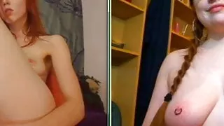 2 sexy redheads in a split video