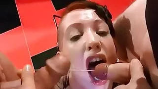 Bukkake girl swallows