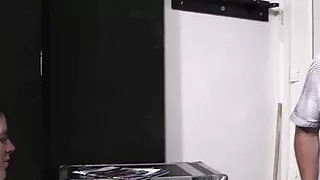 Boss bangs brunette fatty in fishnets from behind