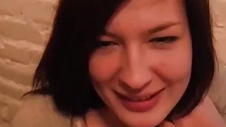 Brunette sexy girl sucking and fucking biggest amateur dick