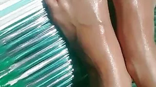 Tanning oily feet!