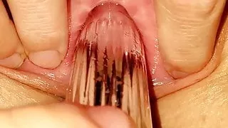 Streching my peehole with 10 cm long and 25mm wide vibrator