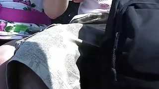 My girlfriend slut does BJ in a cable car scene 2