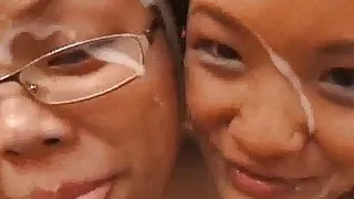 Asian schoolgirls double blowjob and facial
