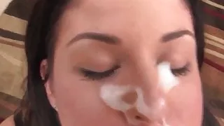 amazing brunette facial mouthful